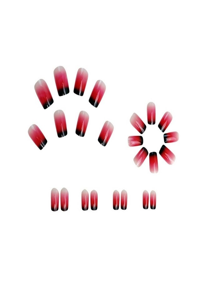 OCOUYVD Short Square Press on Nails Gradient Red French Tip Fake Nails with Designs Artificial Nail Reusable Full Cover False Nails Tips Kit Stick on Nail for Women Nail Art Manicure 24 Pcs - Image 5